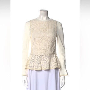 See by Chloe Lace Blouse peplum top Bateau neckline long sleeve ivory S